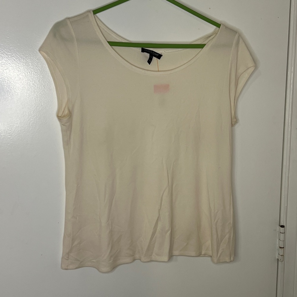 Eileen Fisher 100% Silk Cream Cap Sleeve Top